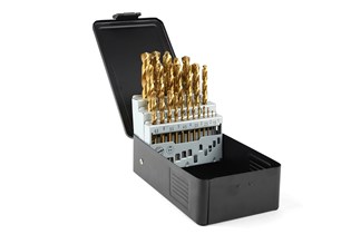 TIN drill set in metal cassette, 25-piece