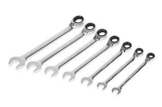 Combination wrench set with ratchet, 3/8"-3/4"