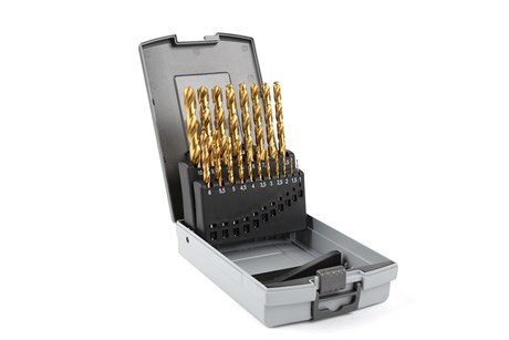 TIN-Bohrersatz in Kunststoffkassette, 19-teilig