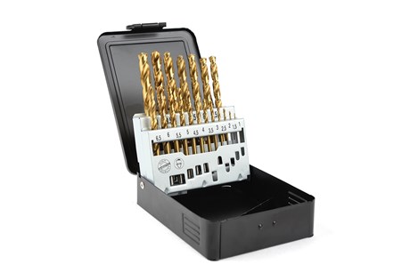 TiN-Bohrersatz in Metallkassette, 19-teilig