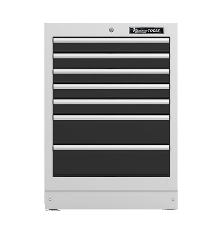 Schrank, 7 Schubladen, grau